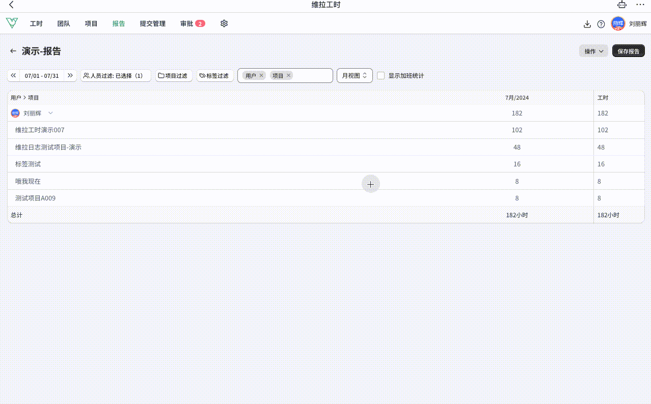 维拉工时-报告中统计项目加班工时